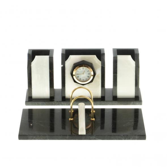 Настольный набор &amp;quot;Оптима&amp;quot; с часами камень мрамор 124244