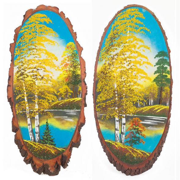 Панно на срезе дерева &amp;quot;Осень&amp;quot; вертикальное 75-80 см каменная крошка 112245