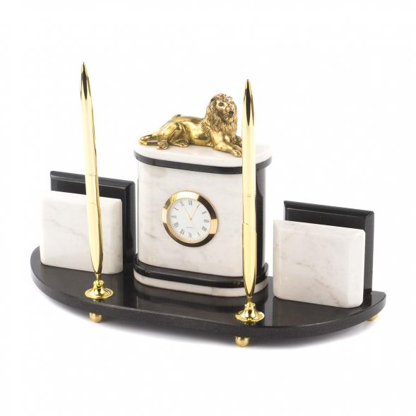 Письменный набор с визитницами &amp;quot;Лев&amp;quot; камень белый мрамор 119396