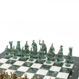 Шахматы &amp;quot;Римские войны&amp;quot; фигуры бронза / патина 44х44 см мрамор змеевик
