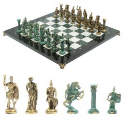 Шахматы &amp;quot;Римские войны&amp;quot; фигуры бронза / патина 44х44 см мрамор змеевик