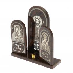 Икона настольная триптих большая &amp;quot;Спаси и сохрани&amp;quot; камень обсидиан