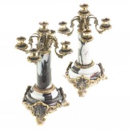 Канделябры из бронзы и мрамора &amp;quot;Барокко&amp;quot; на 5 свечей пара