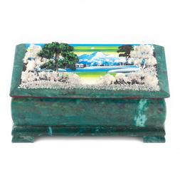 Шкатулка &amp;quot;Зимний пейзаж&amp;quot; змеевик 18х9х7 см