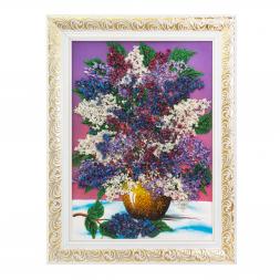 Картина с рисунком из камня &amp;quot;Сирень в вазе&amp;quot; в багете 36х46 см розовый фон