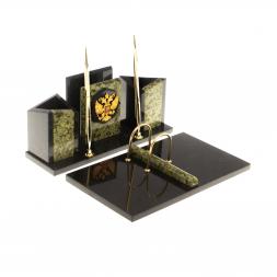 Письменный набор "Грани" с гербом России змеевик