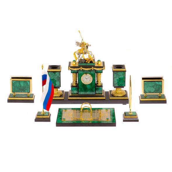 Письменный набор из малахита &amp;quot;Георгий Победоносец&amp;quot; Златоуст 125279