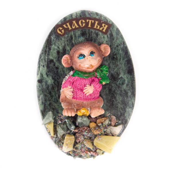 Магнит &amp;quot;Обезьянка в свитере &amp;quot;Счастья&amp;quot; змеевик 116822