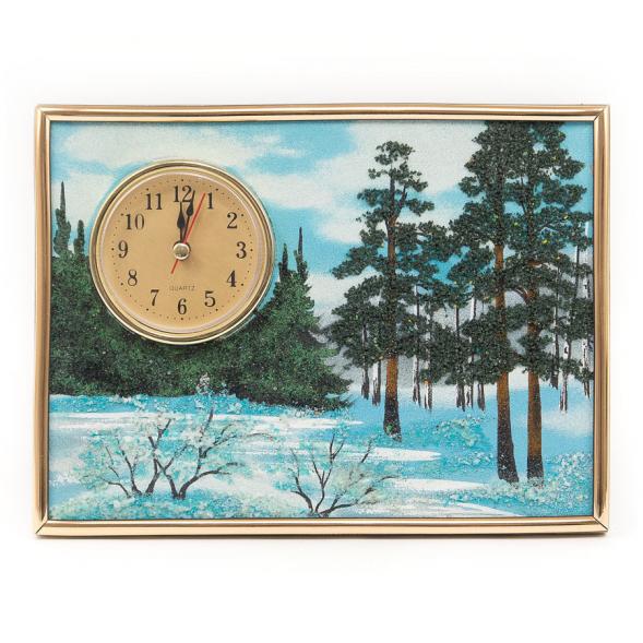 Настольные часы с панно на мдф &amp;quot;Зима&amp;quot; 20х15 см каменная крошка 117102