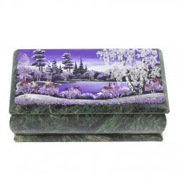 Шкатулка с пейзажем &amp;quot;Зимний рассвет&amp;quot; из шабровского змеевика 18х9х6,5 см