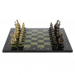 Шахматы &amp;quot;Русский стиль&amp;quot; фигуры бронза, змеевик