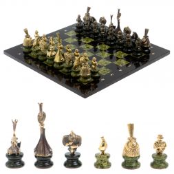Шахматы &amp;quot;Русский стиль&amp;quot; фигуры бронза, змеевик