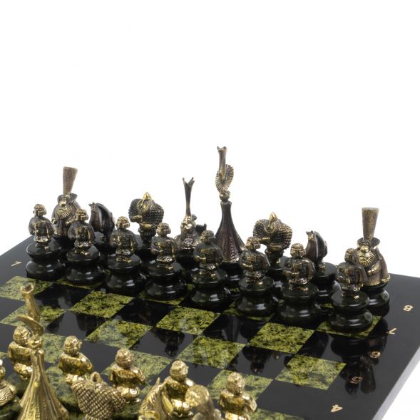 Шахматы &amp;quot;Русский стиль&amp;quot; фигуры бронза, змеевик 127909