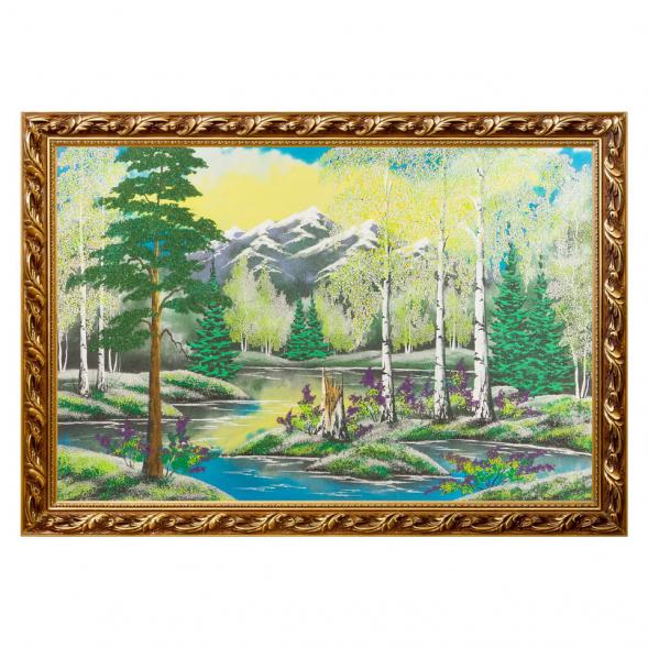 Картина &amp;quot;Весенний пейзаж&amp;quot; багет №9 60х90 см, каменная крошка 120003