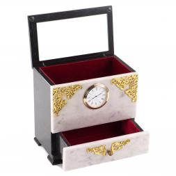 Шкатулка с часами из мрамора и змеевика