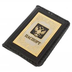 Обложка для паспорта &amp;quot;Герб России&amp;quot; черная кожа Златоуст
