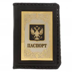 Обложка для паспорта &amp;quot;Герб России&amp;quot; черная кожа Златоуст