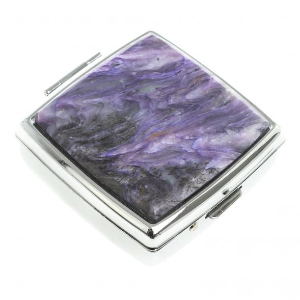 Таблетница на 2 отсека камень чароит цвет серебро 123349