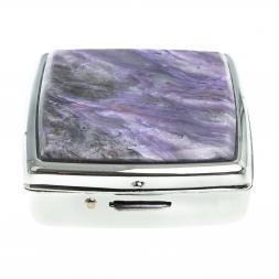 Таблетница на 2 отсека камень чароит цвет серебро