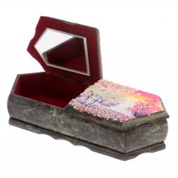 Шкатулка &amp;quot;Осенний и зимний пейзажи&amp;quot; 29,5х12х8 см змеевик