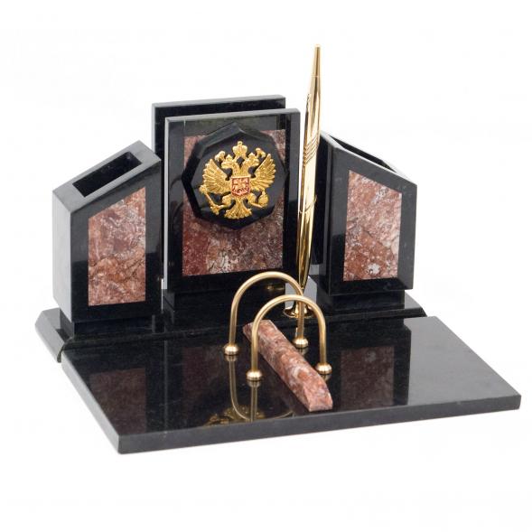 Письменный набор &amp;quot;Герб России&amp;quot; камень креноид змеевик 116726