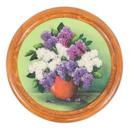 Панно каменное на тарелке из дерева &amp;quot;Сирень&amp;quot; 40 см