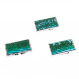 Таблетница на 7 отделений камень малахит с хризоколлой серебристая