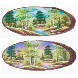 Панно на срезе дерева "Весна" горизонтальное 75-80 см каменная крошка