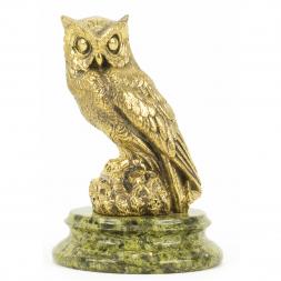 Статуэтка из бронзы &amp;quot;Филин&amp;quot; на подставке из змеевика