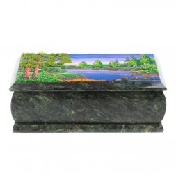 Шкатулка &amp;quot;Лето. Берег реки&amp;quot; из шабровского змеевика 18х9х6,5 см