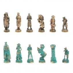Шахматы &amp;quot;Рыцари&amp;quot; фигуры бронза / патина 28х28 см из змеевика и мрамора