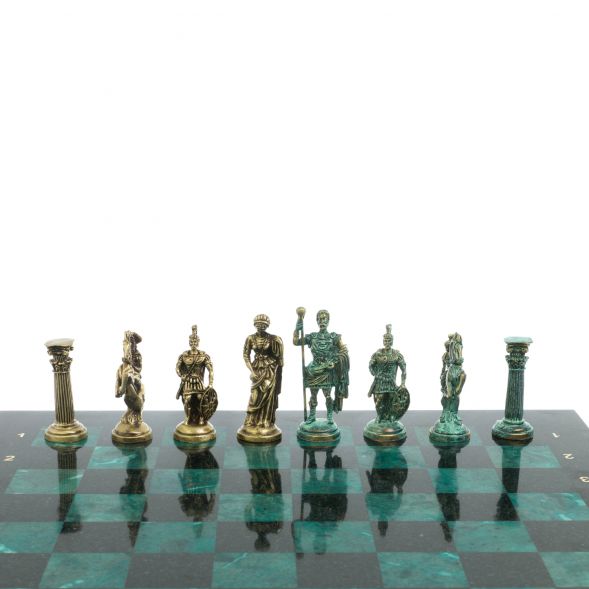 Шахматы &amp;quot;Римские войны&amp;quot; фигуры бронза / патина 44х44 см змеевик 128383