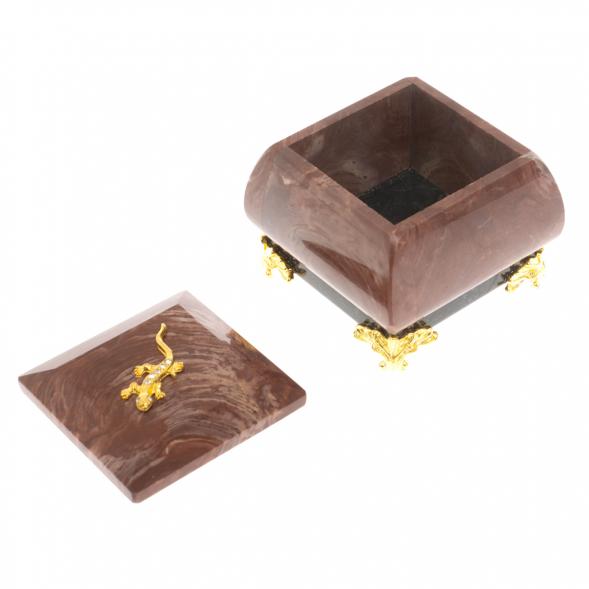 Шкатулка квадратная с ящерицей камень лемезит 6х6х5 см 129822