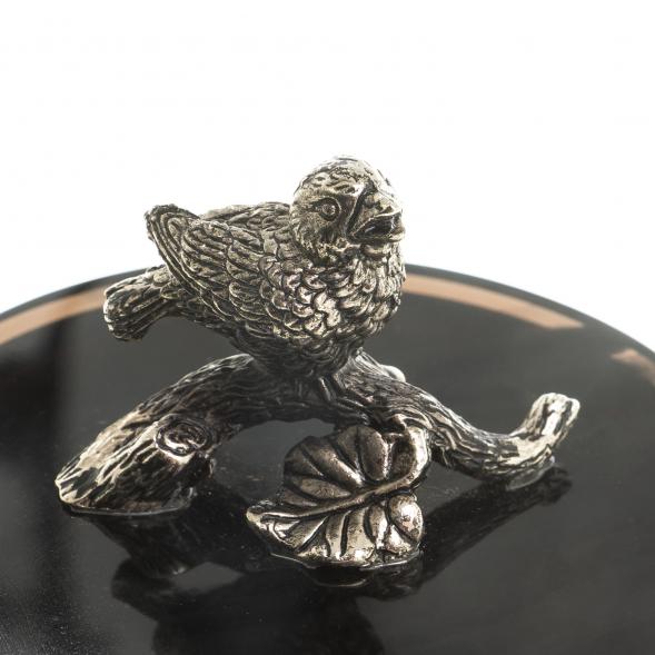 Шкатулка круглая &amp;quot;Певчая птица&amp;quot; черный обсидиан бронза 7,5х7,5х7,5 см 122966