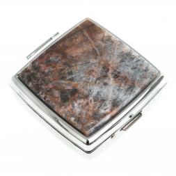 Таблетница на 2 отсека камень шайтанский переливт цвет серебро