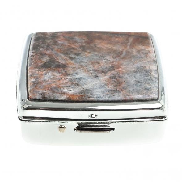 Таблетница на 2 отсека камень шайтанский переливт цвет серебро 123350