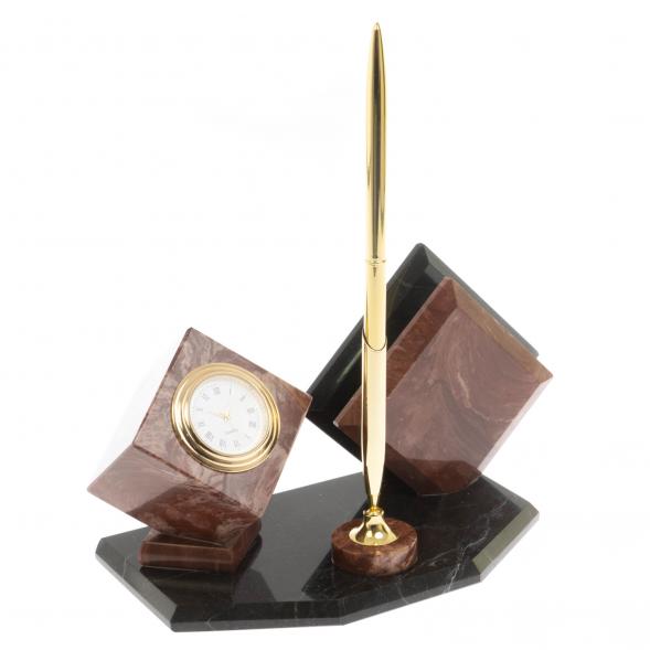 Визитница &amp;quot;Куб&amp;quot; с часами камень лемезит 123892