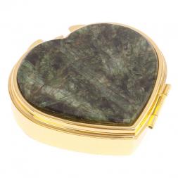 Таблетница &amp;quot;Сердце&amp;quot; на 3 отделения камень актиновит цвет золото