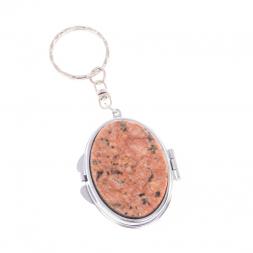 Складное зеркало брелок из камня пегматит овальное