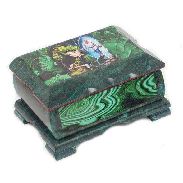 Шкатулка Хозяйка медной горы с иллюстрацией под малахит 15х9х7 см 117469