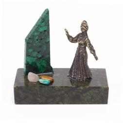 Сувенир статуэтка "Хозяйка медной горы" бронза камень змеевик малахит