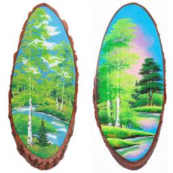 Панно на срезе дерева "Лето" вертикальное 75-80 см каменная крошка