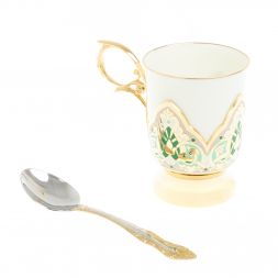 Чайный набор "Кубачинские узоры" с зеленой эмалью Златоуст