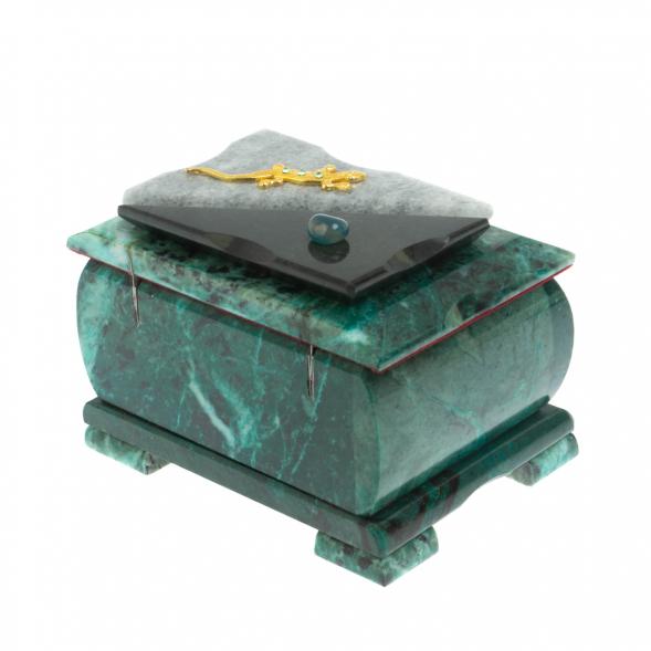 Шкатулка прямоугольная камень змеевик / серый мрамор 12х8,5х8,5 см 128535
