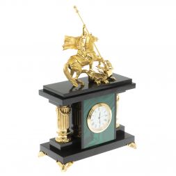 Часы из малахита &amp;quot;Георгий Победоносец&amp;quot;