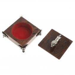 Шкатулка "Лев" камень обсидиан бронза 11х11х8,5 см