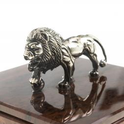 Шкатулка "Лев" камень обсидиан бронза 11х11х8,5 см