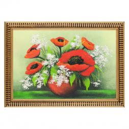 Картина с рисунком из камня &amp;quot;Натюрморт красные маки&amp;quot; багет 24х34 см