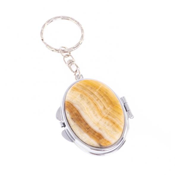 Складное зеркало брелок из оникса овальное 126584