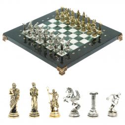 Шахматы "Олимпийские игры" 28х28 см из змеевика и мрамора